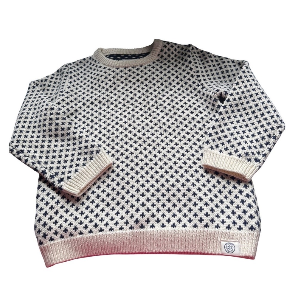 Long Wharf Supply Co Kids Navy Cream Birdseye Knit Crewneck Sweater Size 5